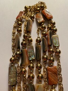 Vintage Natural Red Abalone Tile Bead Extra Long Necklace